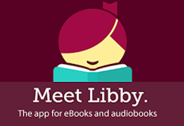 Smiling girl reading. Meet Libby. The app for ebooks and audiobooks